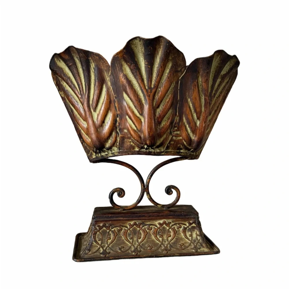 Vintage Tole Metal Flower Arranging Bowl | Florentine Style Footed Centerpiece
